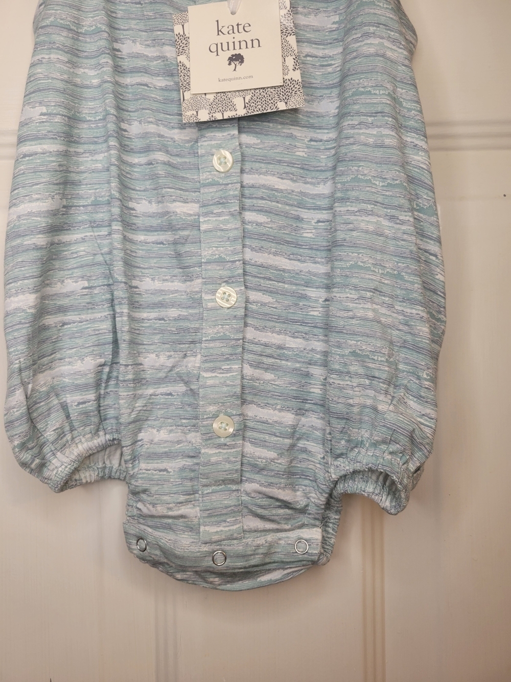 Kate Quinn Light Blue and Gray Striped Baby Romper - Picture 5 of 7